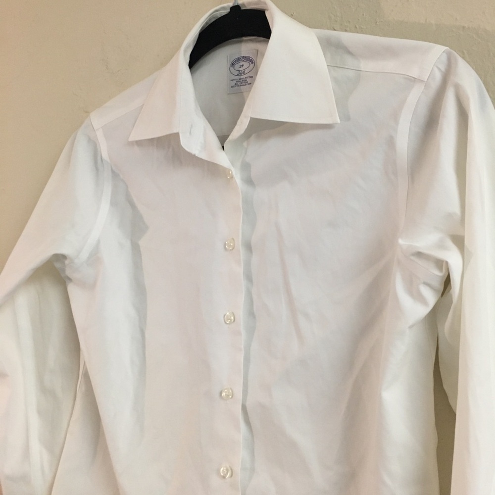 Brooks Brothers 100% Cotton Petite 2 Semi Fitted Button Down White Preppy Office - Picture 5 of 8